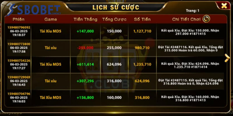 Lịch sử thắng cược tài khoản Gabong457 của mình trong 1 tiếng