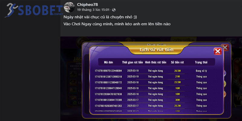 Chipheo78 kiếm tiền đều đặn cho tôi và chia sẻ lên facebook cho anh em